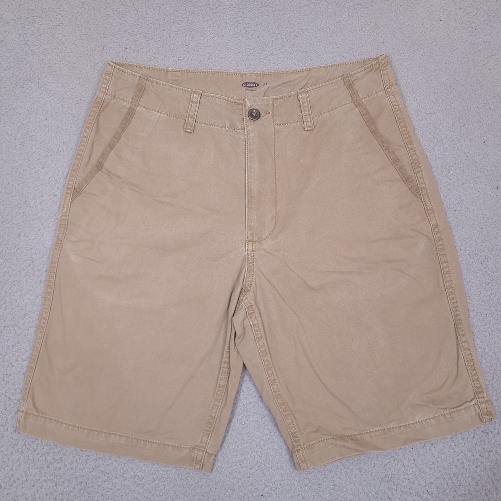 Old Navy Mens Khaki Shorts 32 Brown Flat Front Casual Chino Cotton Preppy